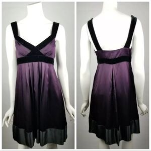Banana Republic Petites Size 4P Purple w/ Black Velvet Trim Empire Waist Dress